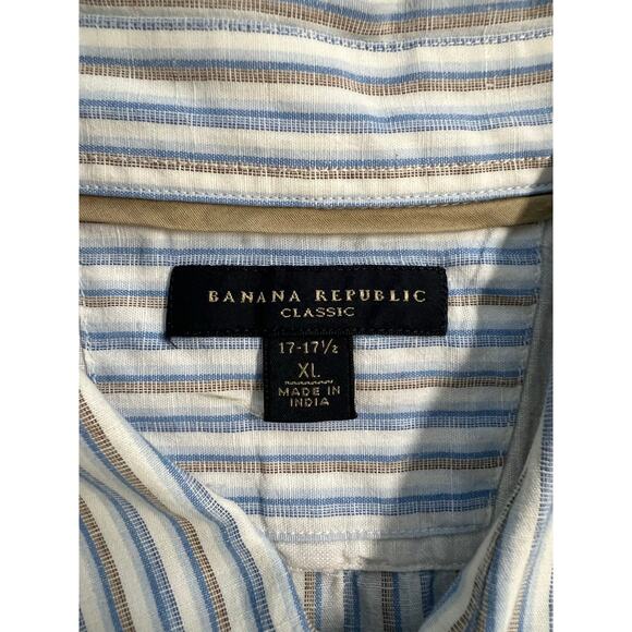 Banana Republic Linen & Cotton Mens Blue / Neutral 17-17 1/2 Casual Shirt XL - Picture 4 of 9